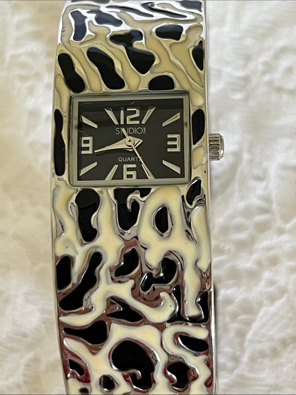 Studio Silver and Black Sculpted Bangle Watch